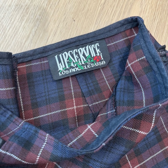 Lip Service Navy and Burgundy Plaid Pleated Mini Skirt with Buckles - Picture 3 of 5